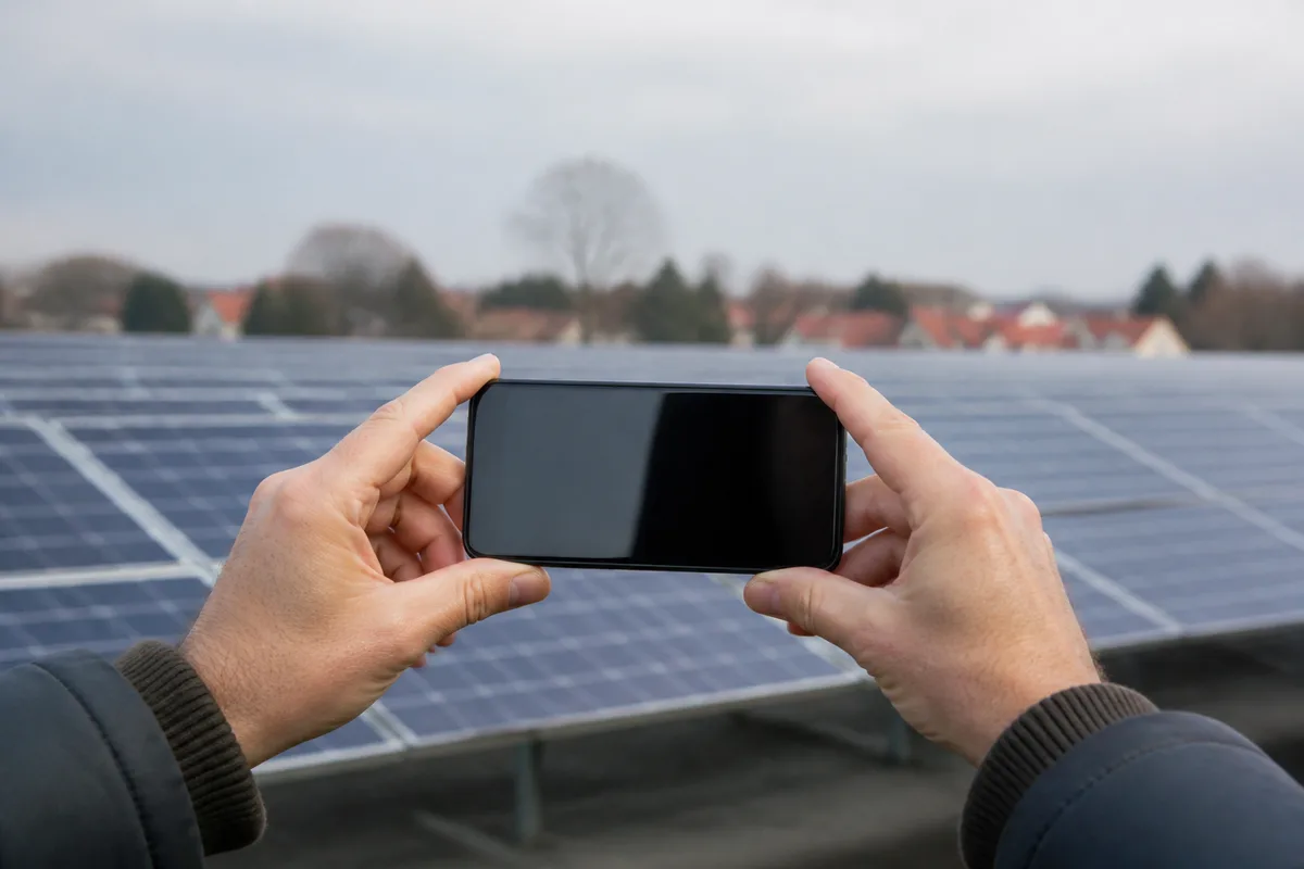 Relevé de masque solaire à l&rsquo;aide d&rsquo;une application de mesure d&rsquo;angle sur un toit résidentiel